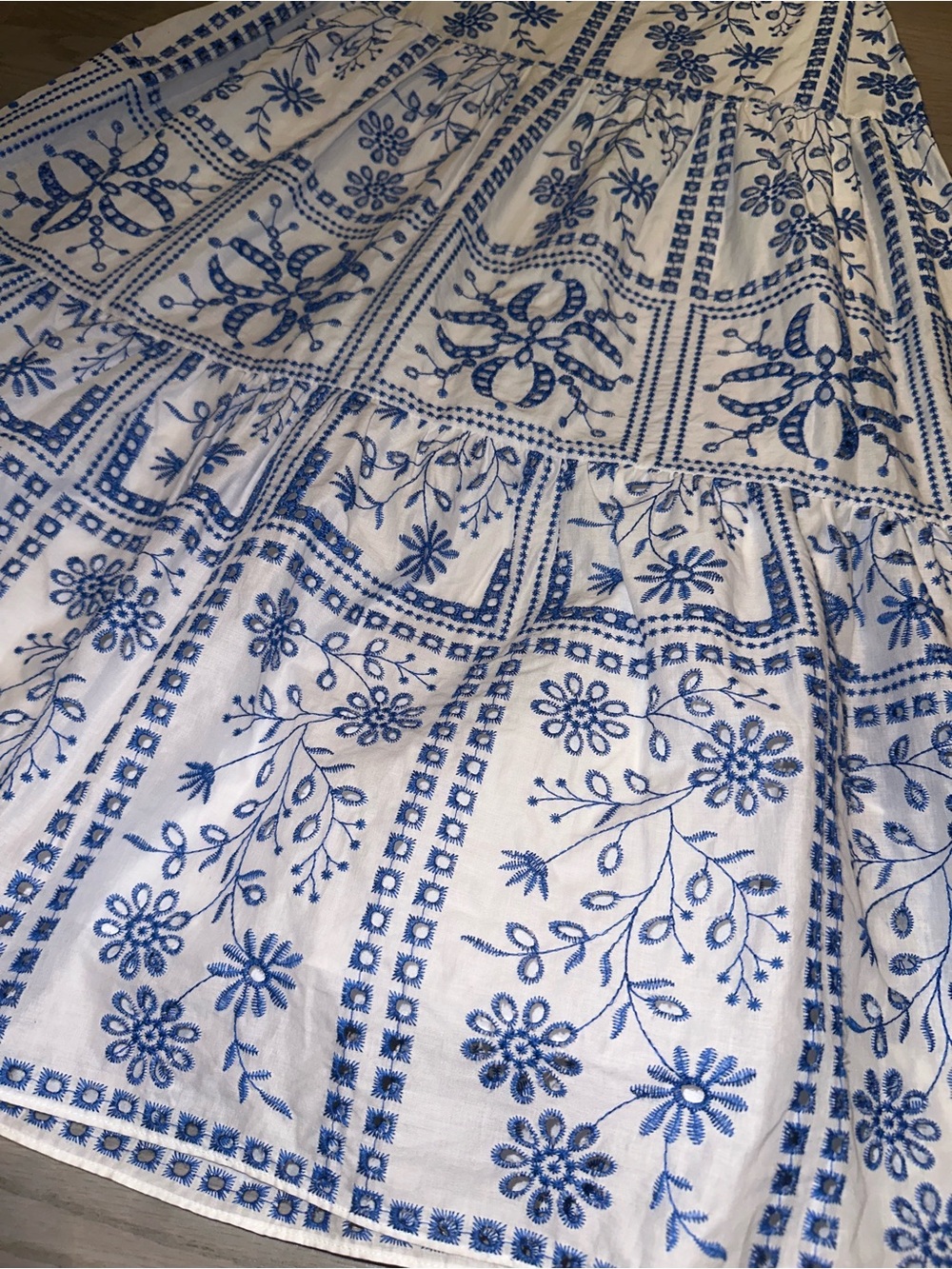 Milly White and Blue Halter Maxi Dress with Floral Tile Print - Picture 5 of 9